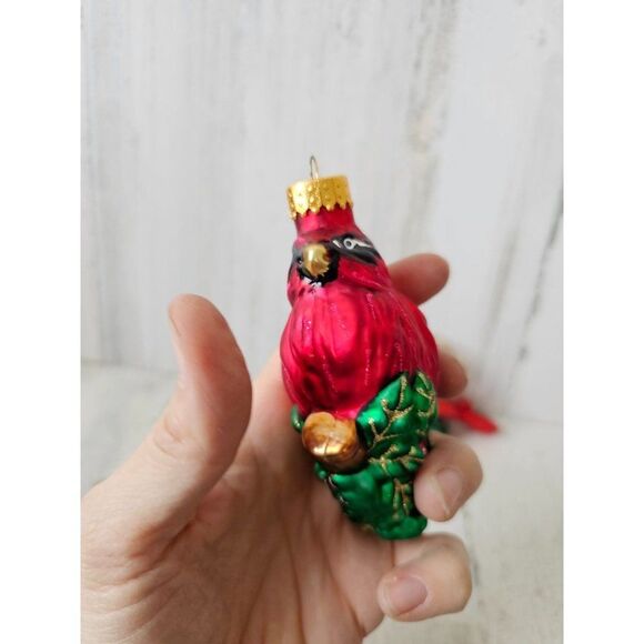 Glass Cardinal bird ornament Xmas tree set lot acorns tree - Picture 4 of 16